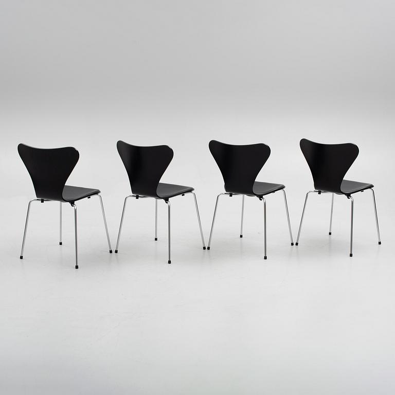 Arne Jacobsen, four  'Series 7' chairs, for Fritz Hansen, Denmark 2021-2022.