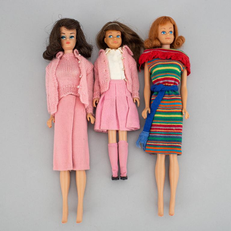 BARBIEDOCKOR, 3 st samt accessoarer, Mattel, 1960-tal.