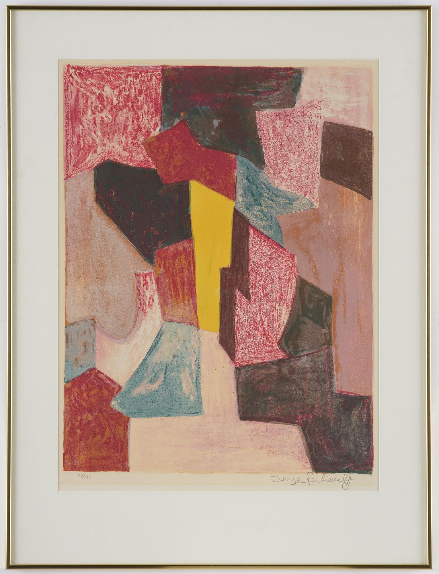 Serge Poliakoff, "Composition rouge, carmin et jaune".