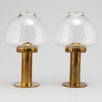 A pair of Hans-Agne Jakobson AB 20th century brass and glass lanterns for Lijeholmen candles  kupe 5:or no 131, Markaryd.