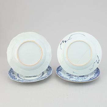 Four blue and white dinner plates, Qing dynasty, Qianlong (1736-95).