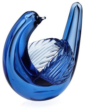 A Tyra Lundgren blue glass figure of a bird, Venini, Murano, Italy.