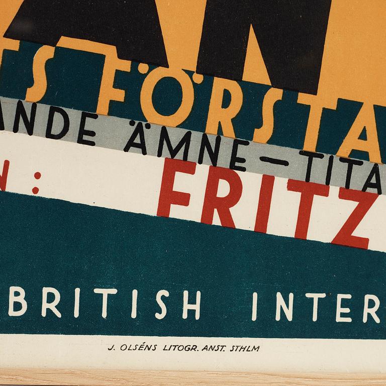 OTTO G CARLSUND, tillskriven, "Atlantic/Titanic". litografisk affisch, 1930, J Olséns Litografiska Anstalt, Sthlm.