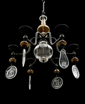 LJUSKRONA, glas och smide, Erik Höglund, 1900-talets andra hälft. Höjd ca 60 cm.