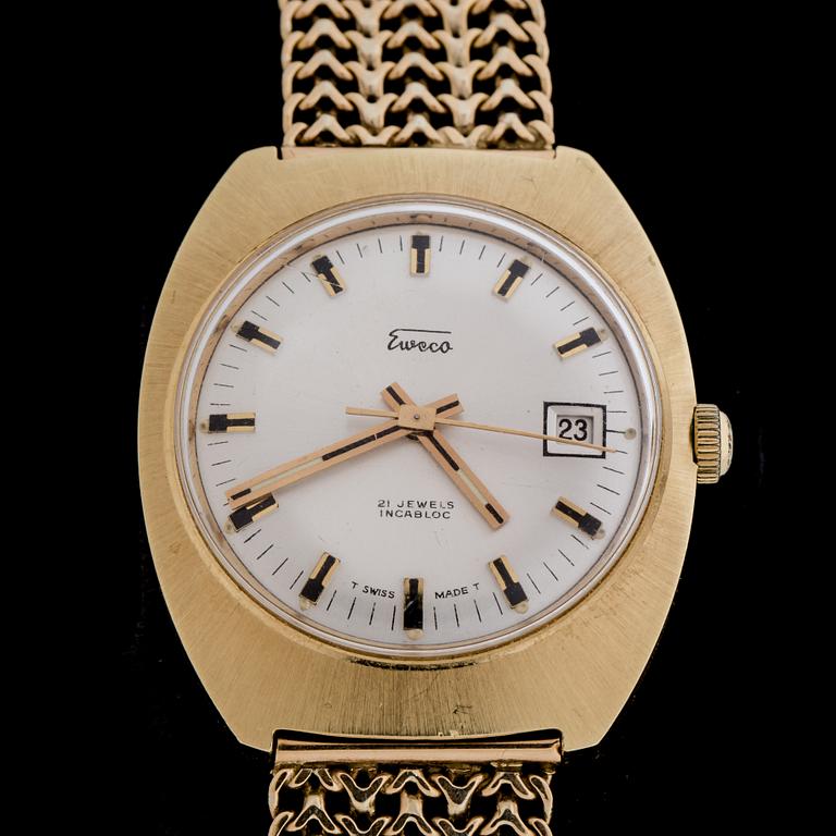 ARMBANDSUR, 18 k guld, Eweco, Swiss Made. Vikt ca 66 g.