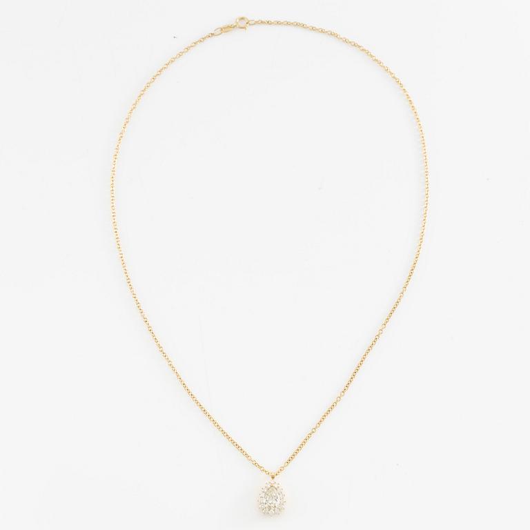 Necklace 18K gold with drop-shaped diamond.
