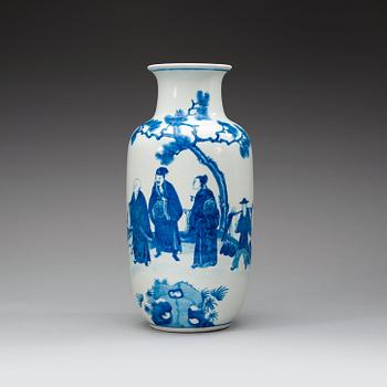 630. A blue and withe vase, 20th Century with Kangxi six character mark.