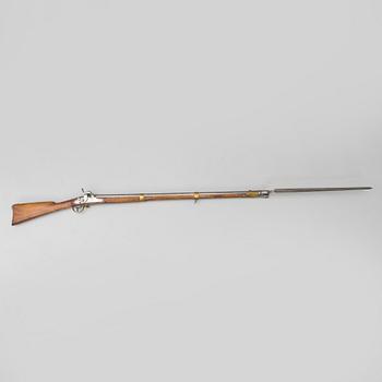 A Swedish percussion rifle 1845 pattern with bayonet.