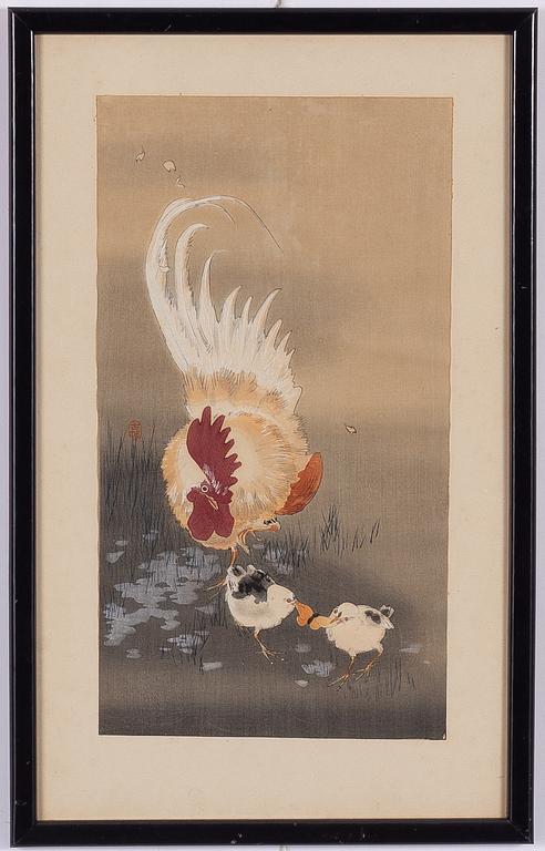 Ohara Koson, "Rooster and chicks".