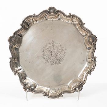 A Rococo style silver tray, circa 1900.