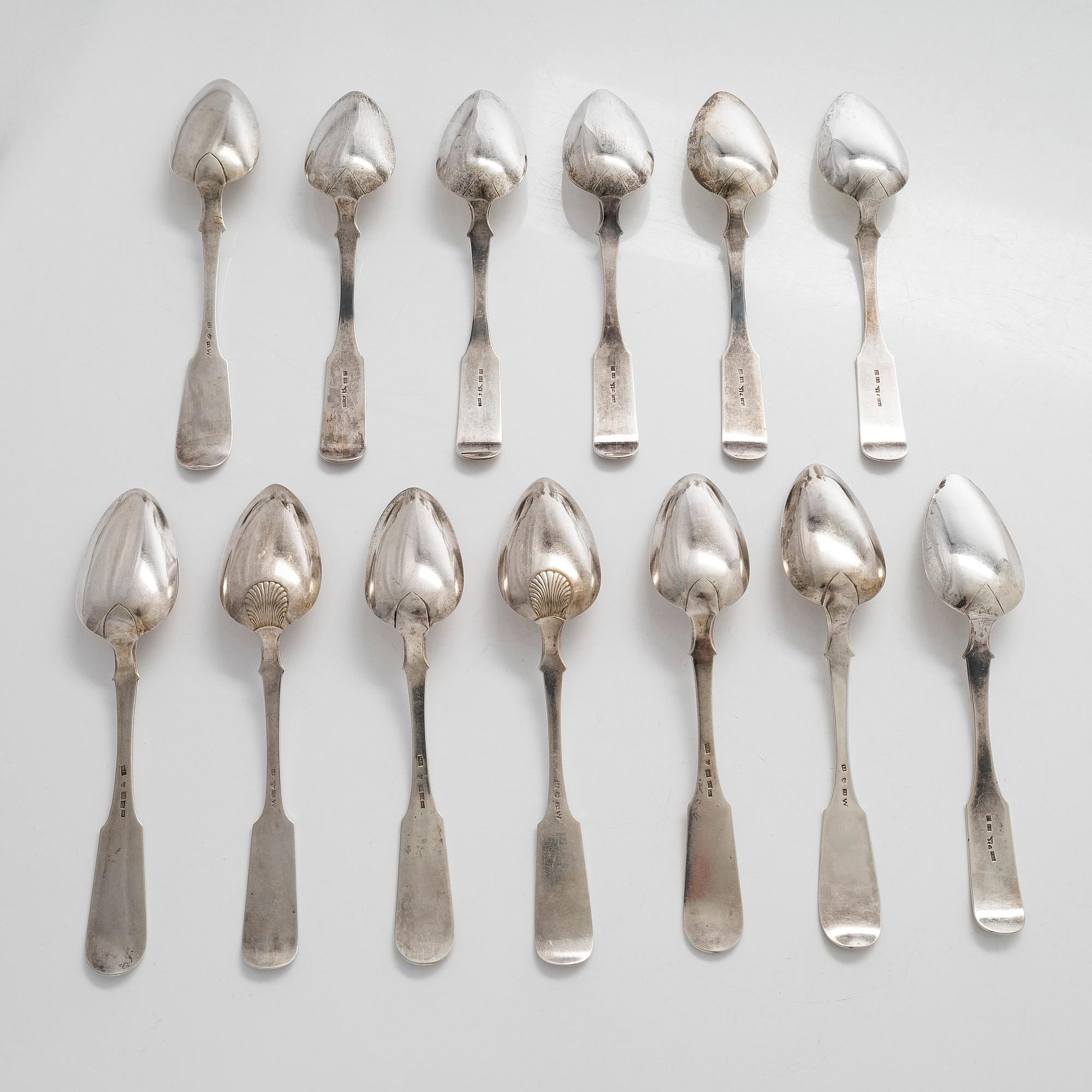 Matskedar, 13 st, silver, Viborg och Nyslott 1846-1864.