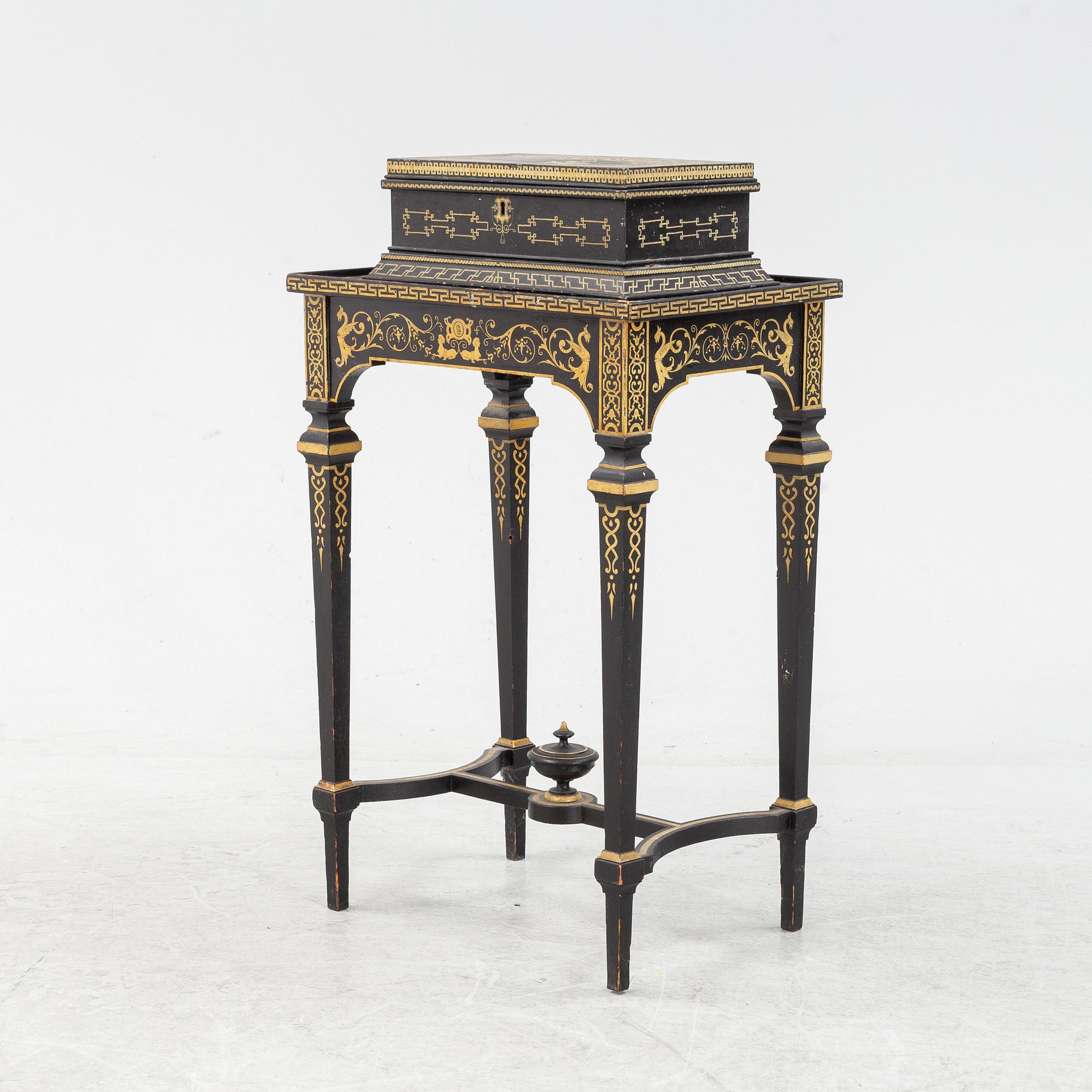 Bord med skrin, Ersbach und Hausness Blechwarenfabrik, Dresden, 1880-tal.