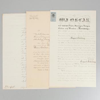 OSCAR II AV SVERIGE OCH NORGE, 2 dokument med autografer, daterade Stockholms slott 10 dec 1892 resp 30 sept 1895.