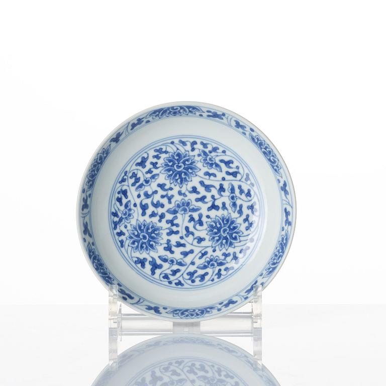 A set of nine blue and white lotus dishes, Qing dynasty with Daoguang seal mark.