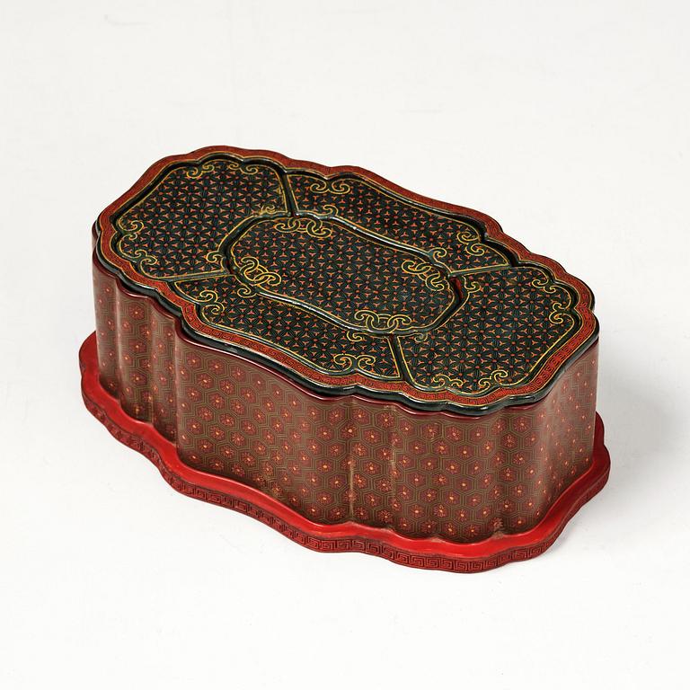 A fine carved lacquer box and cover with tianqi lacquer inset boxes and covers, Qing dynasty, Qianlong (1736-95).