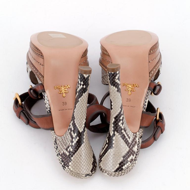 PRADA, a pair of snakeskin embossed leather sandals. Size 39.