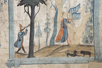 A nine-piece part folk art wall painting from Värmland, Sweden, late 18th century.