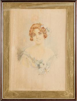 OKÄND KONSTNÄR, akvarell, signerad F Blampey, tidigt 1900-tal.