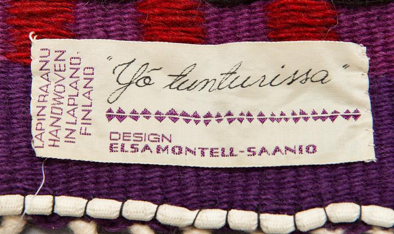 Elsa Montell-Saanio, A pair of Finnish raanu wall textiles, handwoven in Lapland. Circa 172x118 cm and 68x54 cm.