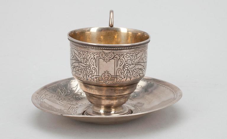 KAFFEKOPP samt -FAT, silver, Moskva 1891. Tot. vikt 120 g.