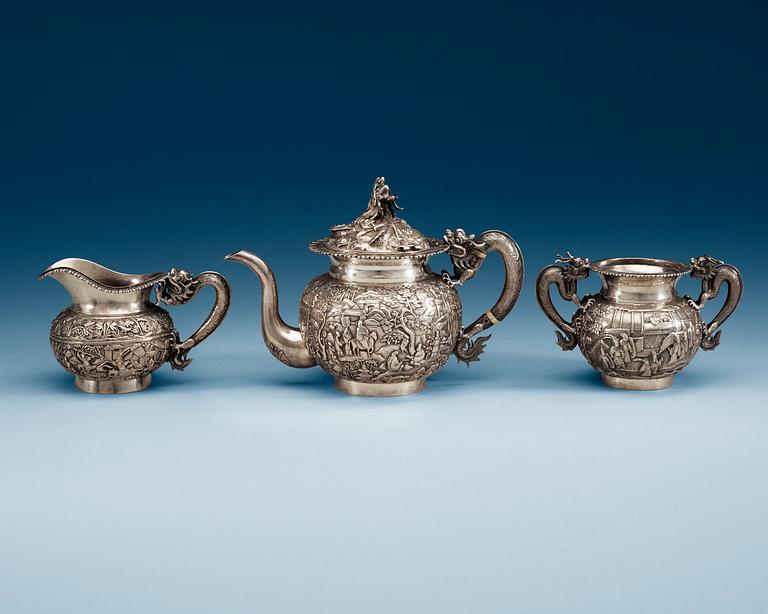 A Chinese silver tea set, late Qing dynasty, end of 19th Century.