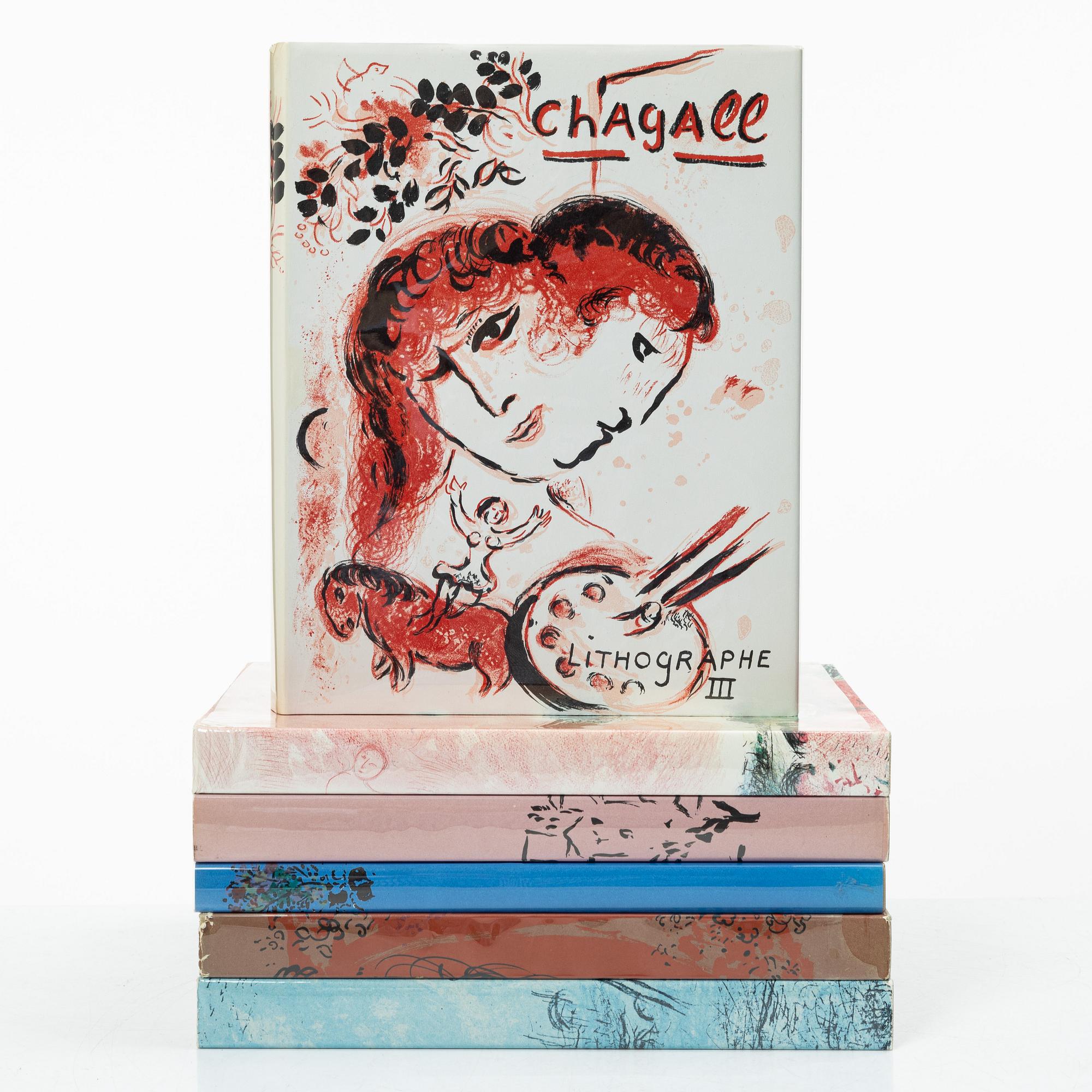 Marc Chagall, böcker, 6 st, "Chagall Lithographe I-VI, 1922-1985", Fernand Mourlot.