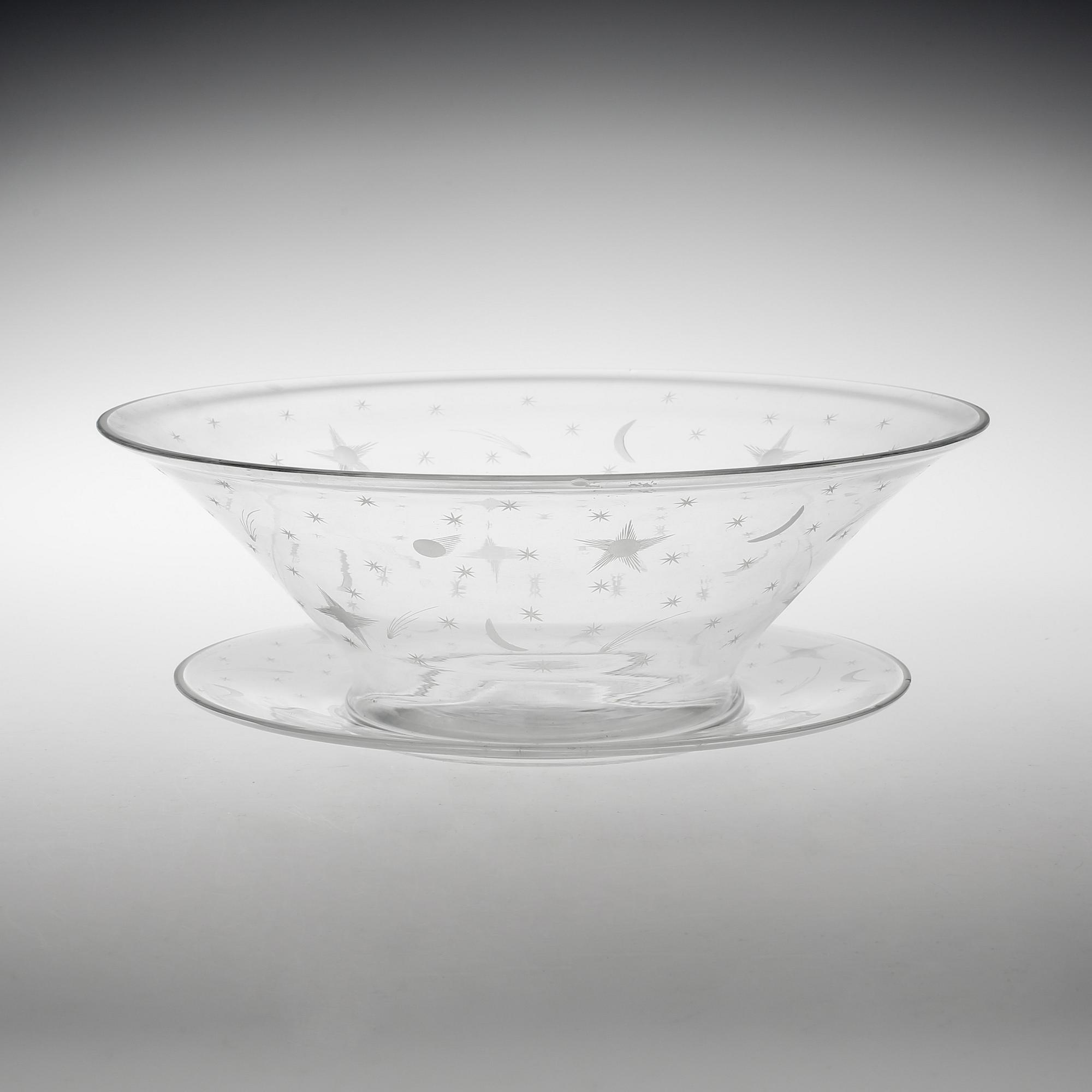 SKÅL med FAT, glas, Edward Hald, Orrefors 1929. "Stjärnhimmelsmönstret".