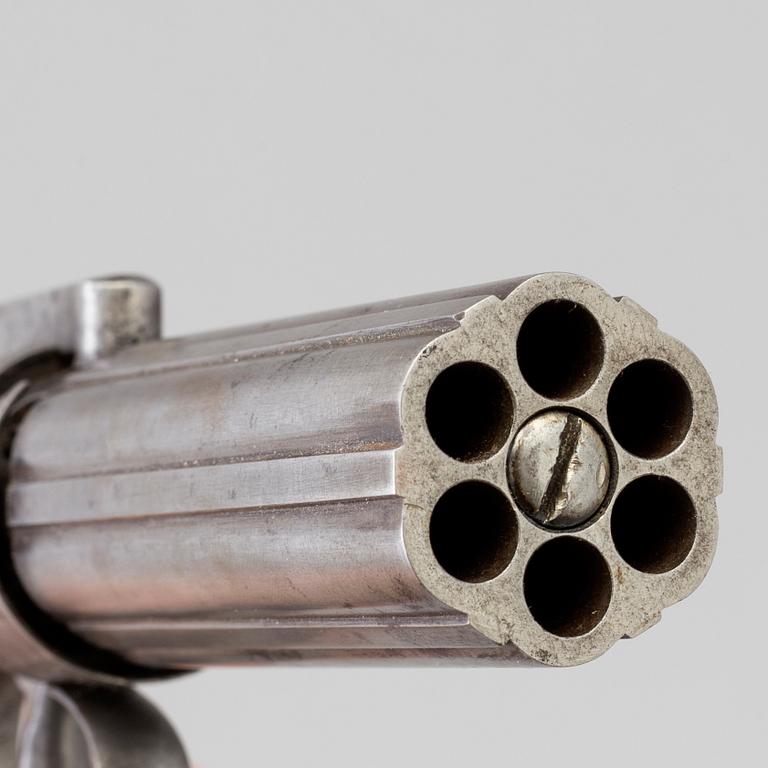 SLAGLÅSPISTOL, sk. Pepperbox, för sex skott, Allen & Thurber, omkring 1800-talets mitt. I låda.