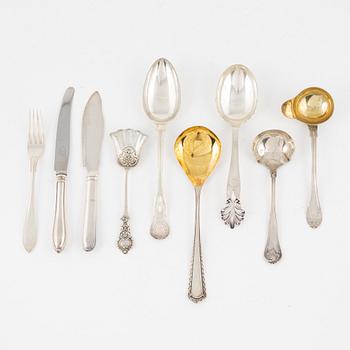 Silver cutlery in different models, including mark of CA Björklund, Stockholm 1888 (21 pieces).