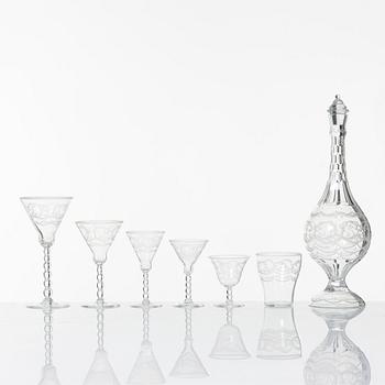 Simon Gate, glasservis, 38 delar, "Molnet", Orrefors.