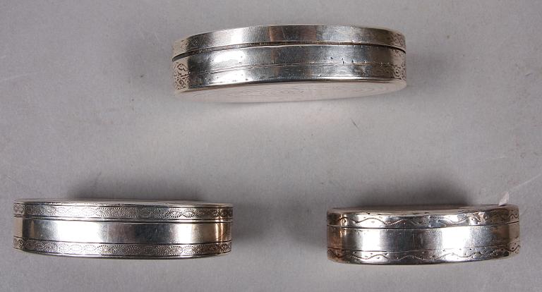 DOSOR, 3 st, silver. Stephan Westerstråhle, Västervik 1795, Gustaf Hagström, Stockholm 1808 samt  Jonas Berg, Stockholm 1784.