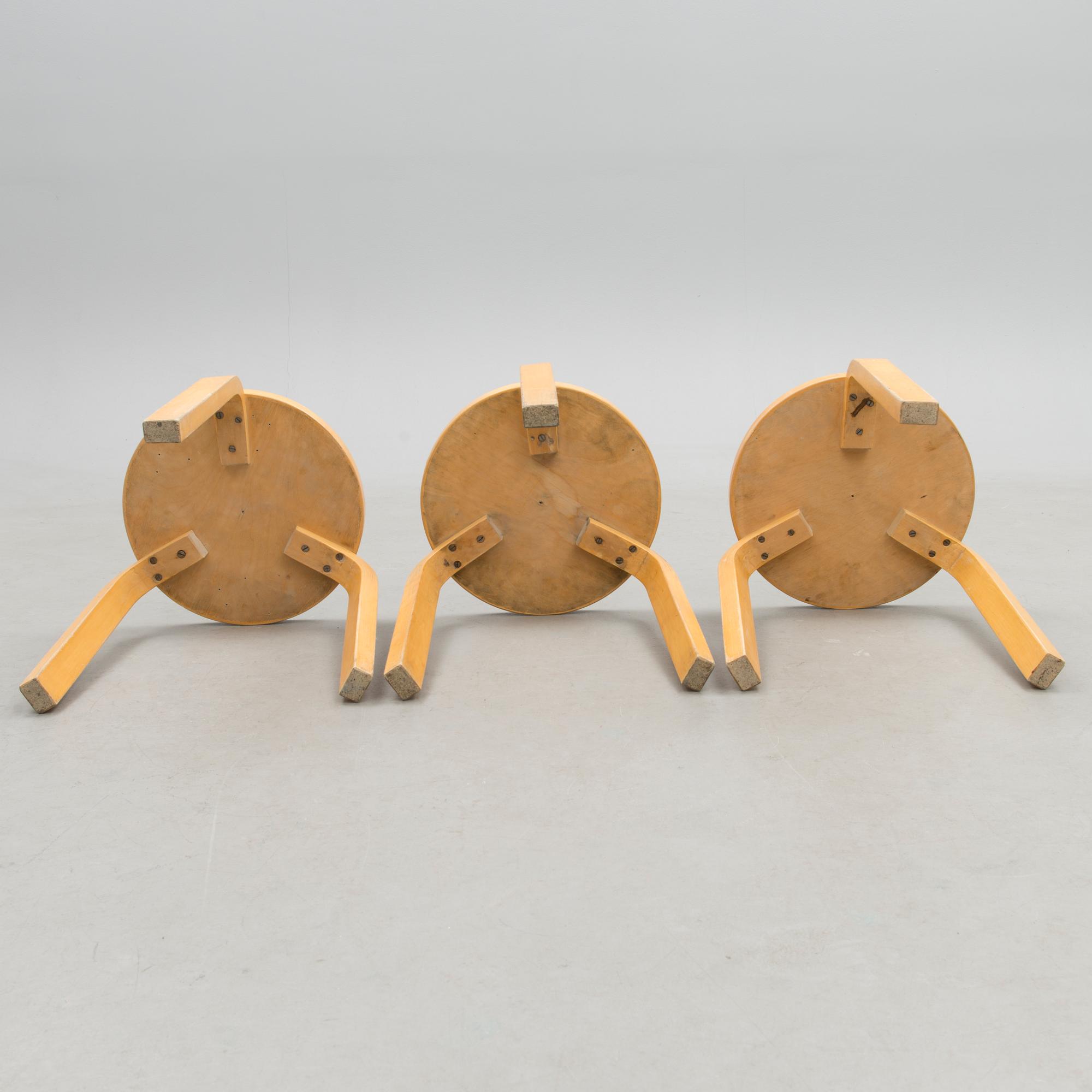 Three mid Century Model 60 Stools by Artek.