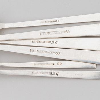 Bertel Gardberg, a 110-piece set of "Birgitta" silver cutlery, marked BG, Hopeatehdas oy, Helsinki 1956-65.