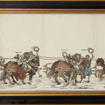 Albrecht Dürer, efter. Träsnitt, 1700/1800-tal med senare handkolorering.