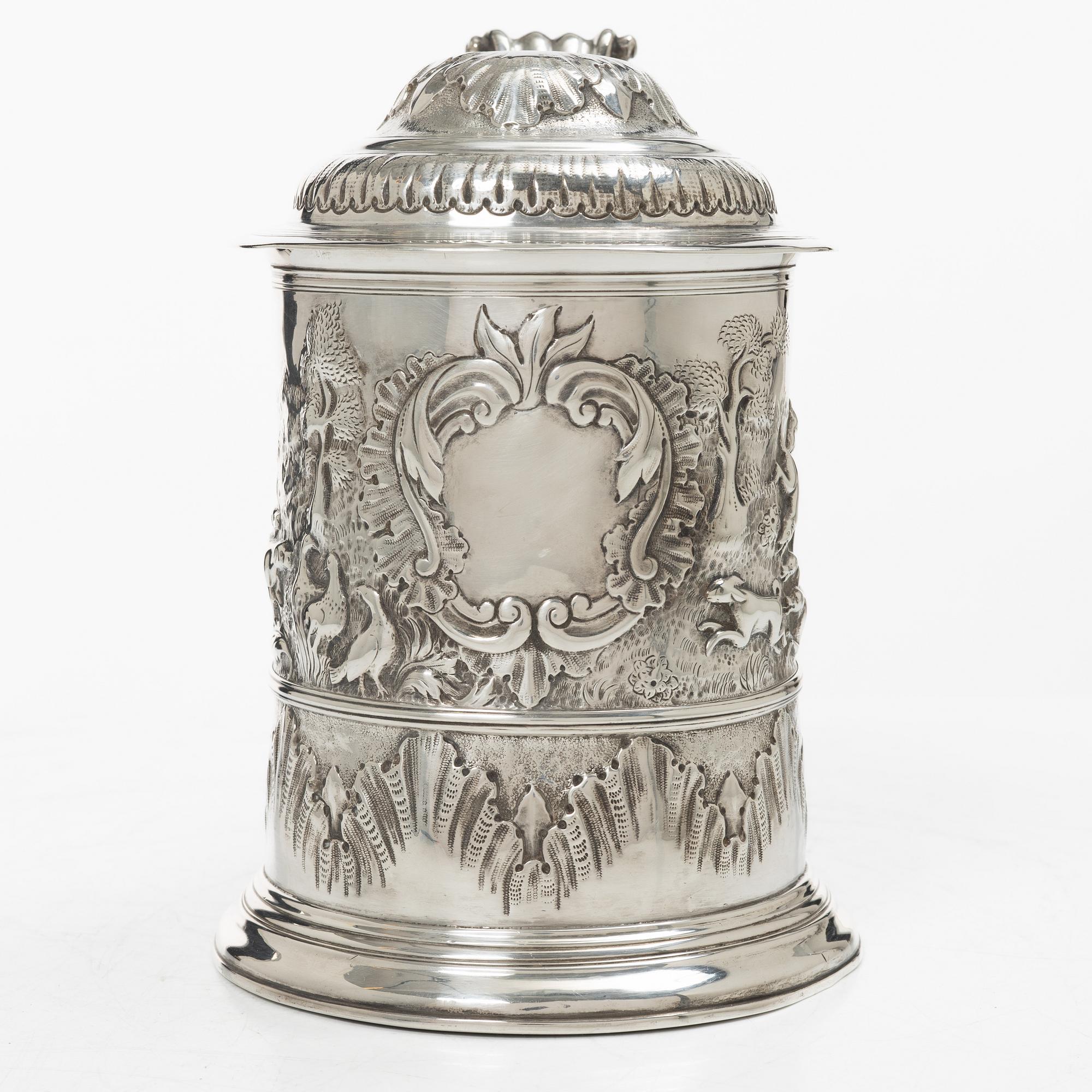 Richard Gosling, dryckeskanna, silver, London 1736.