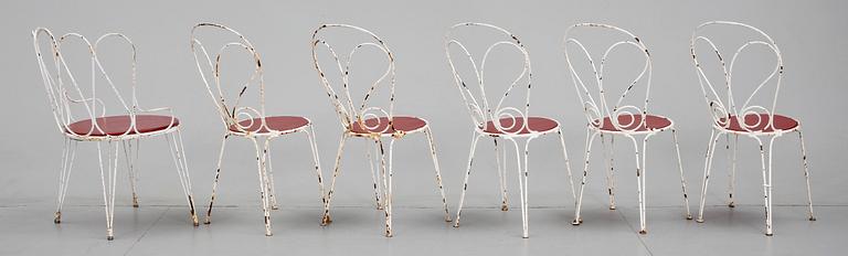 TRÄDGÅRDSMÖBLER, 1+5 delar, järn, 1940-50-tal.