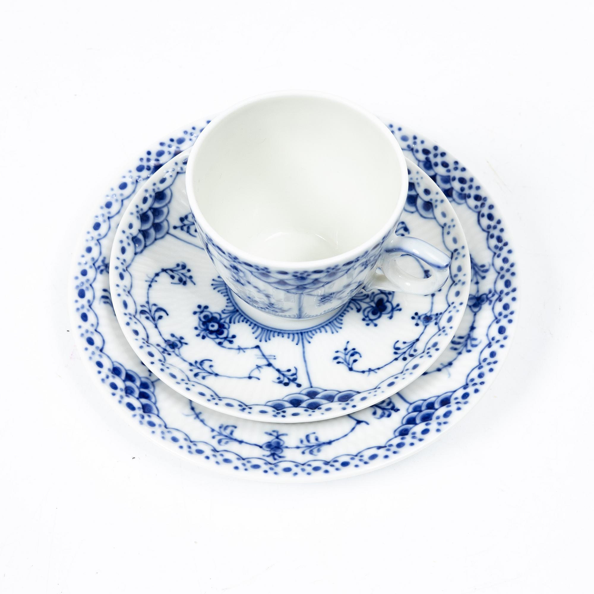 Royal Copenhagen, a 32-piece 'Blue Fluted Half Lace' coffee service, Denmark.