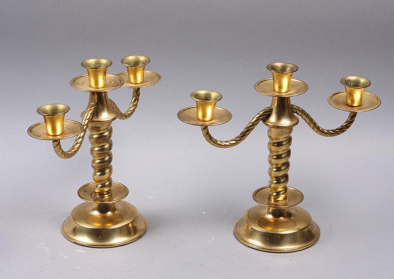 KANDELABRAR, 2 st, mässing, Gottfrid Carlsson, Eskilstuna.