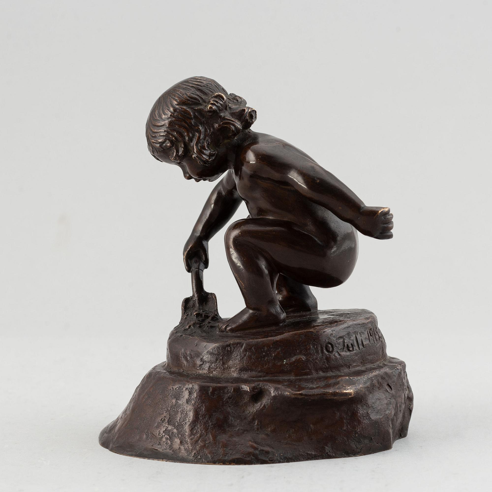 Anders Jensen Bundgaard, skulptur, brons, signerad och daterad 10 juli 1912.