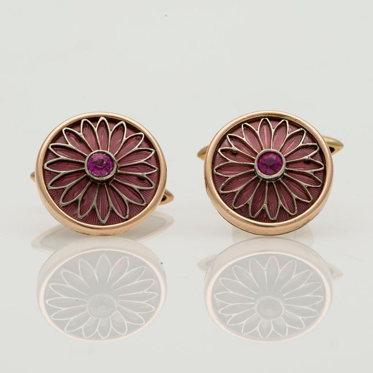 MANSCHETTKNAPPAR, 14K (56) guld, emalj. Moskva.