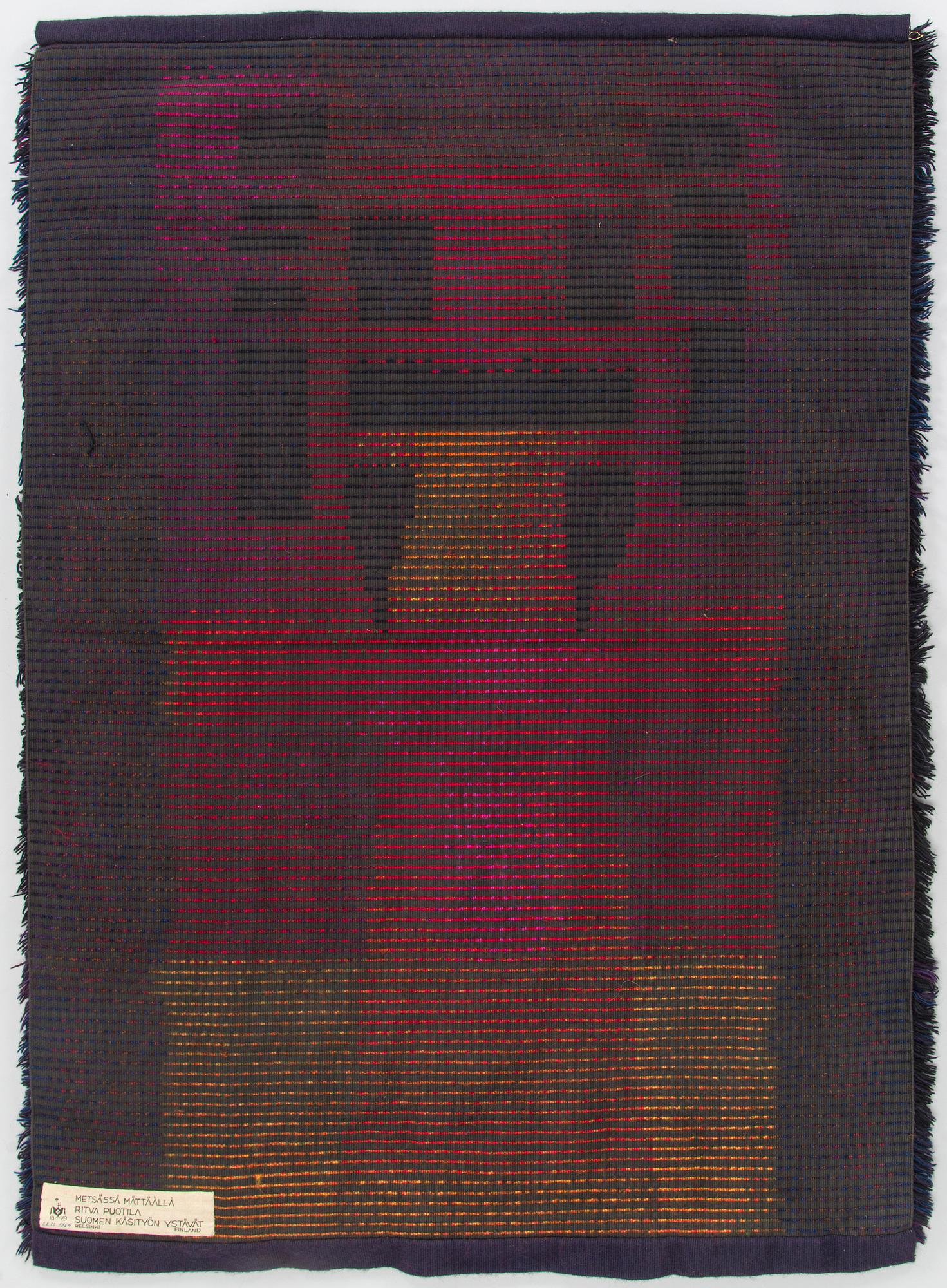 Ritva Puotila, rya, "Metsässä mättäällä",  Finska handarbetets vänner, circa 160 x 115 cm.