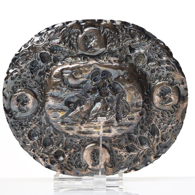 A North European silvered brass dish, 17th-/18th century.