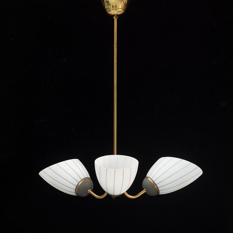 A brass ceiling lamp, mid 20th century.