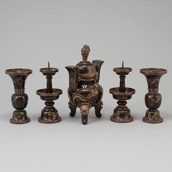 A set of five chinese altar garnitures, cloisonné, 20th century.