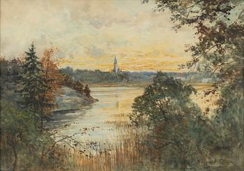Anna Gardell-Ericson, Lakeside Landscape with Church.