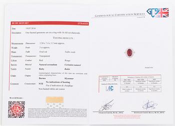 A circa 3.00 ct burmese ruby and old cut diamond cluster ring. Certificate from GCS.