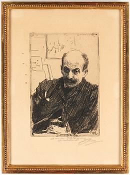 Anders Zorn · ANDERS ZORN, etsning, "Max Liebermann", signerad i blyerts, signerad och daterad 1891 i plåten.