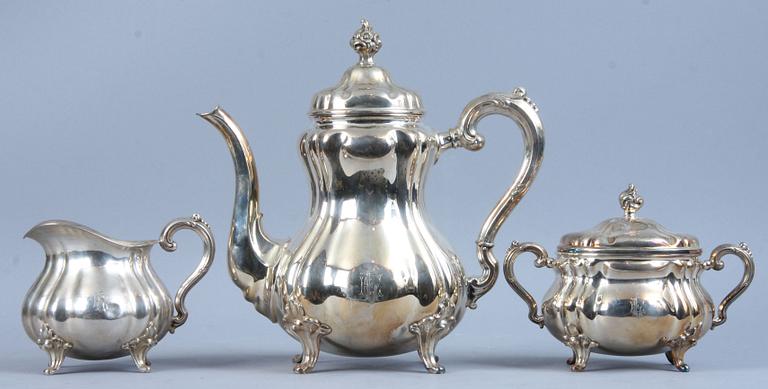 KAFFESERVIS, 3 delar, silver, import stmpl, 1945. Tot vikt 1382 gr.