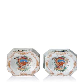 988. A pair of famille rose armorial salts, Qing dynasty, Qianlong (1736-95).