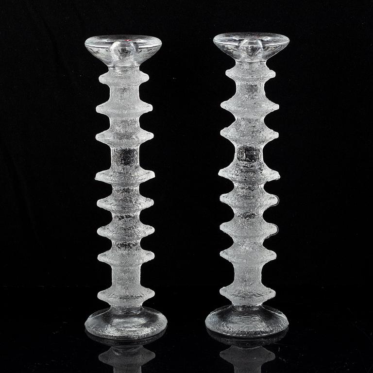 Timo Sarpaneva, a set of five glass candle sticks, 'Festivo', Iittala, Finland. Designed 1966.